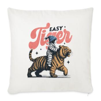 easy tiger Little Girl Ride Tiger - Throw Pillow Cover 17.5” x 17.5” - natural white - Front