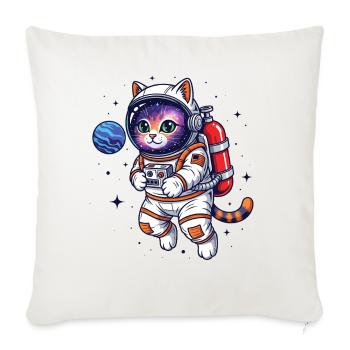 Galaxy Cat Astronaut – Space Explorer Kitty Tee - Throw Pillow Cover 17.5” x 17.5” - natural white - Front