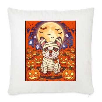 Halloween Frenchie Mummy - Throw Pillow Cover 17.5” x 17.5” - natural white - Front