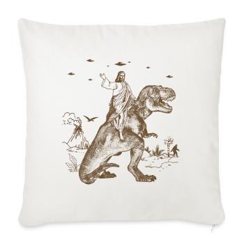 Mummy Rider on Dino Hunt - Throw Pillow Cover 17.5” x 17.5” - natural white - Front