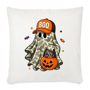 Camo Ghost Boo Halloween Squad Spooky Season - Throw Pillow Cover 17.5” x 17.5” - natural white - Front