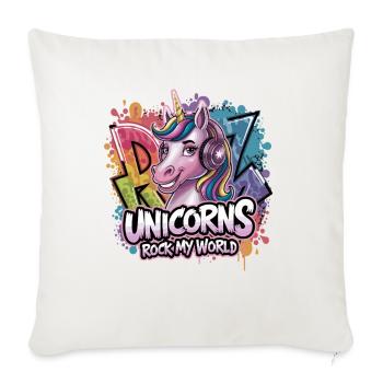 Unicorns Rock My World Rainbow Graffiti - Throw Pillow Cover 17.5” x 17.5” - natural white - Front