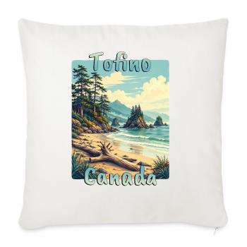 Tofino Canada Vintage Travel Design - Throw Pillow Cover 17.5” x 17.5” - natural white - Front