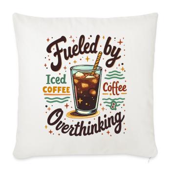 Retro Iced Coffee and Overthinking Funny Graphic - Throw Pillow Cover 17.5” x 17.5” - natural white - Front