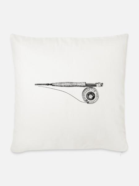 Fishing rod - Throw Pillow Cover 17.5” x 17.5” - natural white