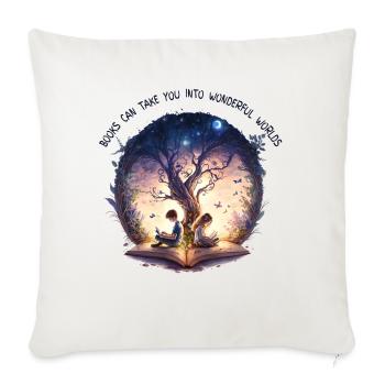 Books Can Take You Into Wonderful World - Throw Pillow Cover 17.5” x 17.5” - natural white - Front