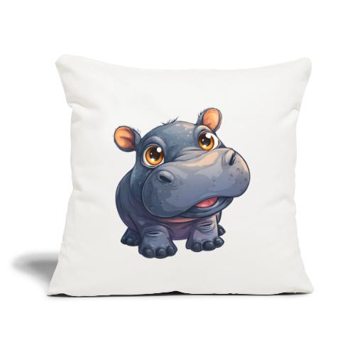Cute Cartoon Baby Hippo with Big Innocent Eyes - Throw Pillow Cover 17.5” x 17.5”