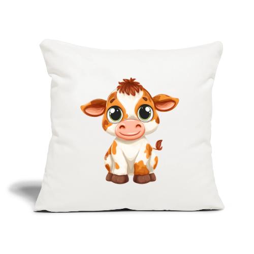 Cute Cartoon Baby Calf with Bright Innocent Eyes - Throw Pillow Cover 17.5” x 17.5”