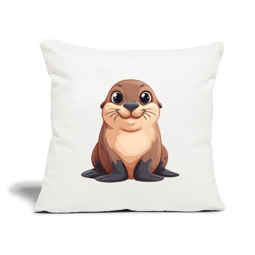 Smiling Cartoon Brown Sea Lion - Throw Pillow Cover 17.5” x 17.5”