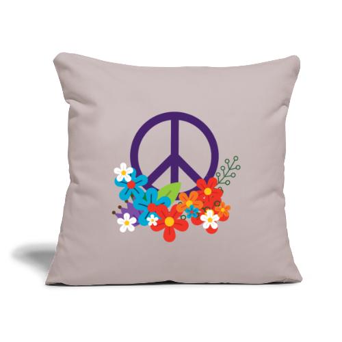 Hippie Peace Design With Flowers - Throw Pillow Cover 17.5” x 17.5”