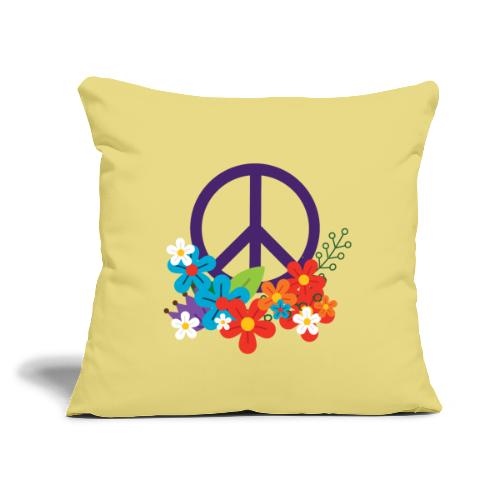 Hippie Peace Design With Flowers - Throw Pillow Cover 17.5” x 17.5”