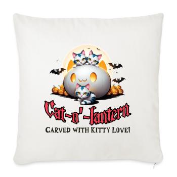 Cat-o'-lantern: Carved with Kitty Love! Halloween - Throw Pillow Cover 17.5” x 17.5” - natural white - Front