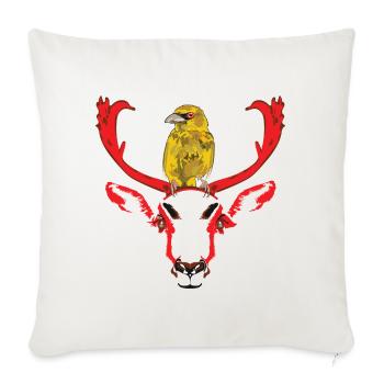 The deer and the bird are bound as friends - Throw Pillow Cover 17.5” x 17.5” - natural white - Front
