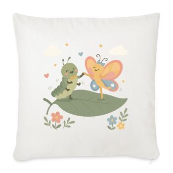 Caterpillar and butterfly dancing - Throw Pillow Cover 17.5” x 17.5” - natural white - Front