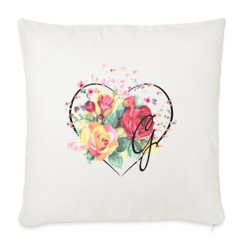 Letter G Monogram Floral Roses Heart - Throw Pillow Cover 17.5” x 17.5” - natural white - Front