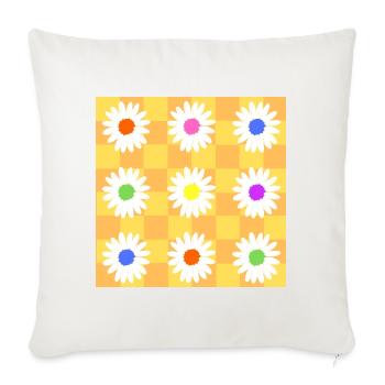 Retro Daisies - Orange and Yellow Checkerboard - Throw Pillow Cover 17.5” x 17.5” - natural white - Front