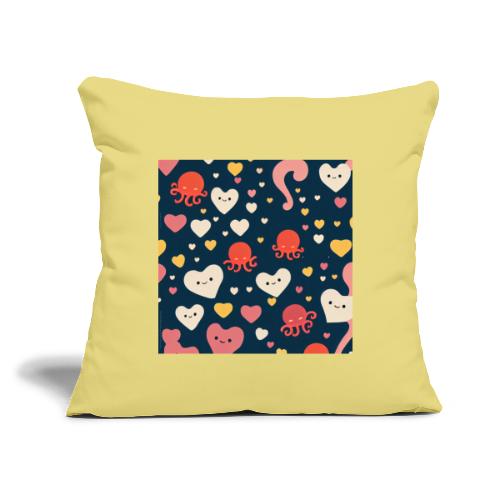 Hearts and Octopuses Swimming In The Sea - Super C - Throw Pillow Cover 17.5” x 17.5”