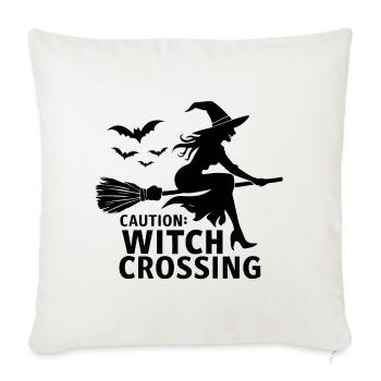 Halloween Witch - Witch Broom Caution Witch Crossi - Throw Pillow Cover 17.5” x 17.5” - natural white - Front