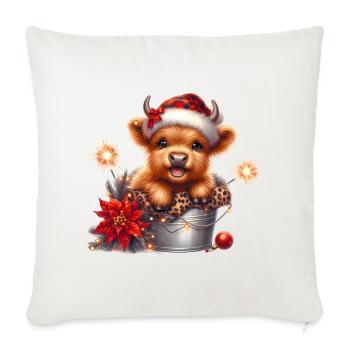 Christmas Merry Christmas For Gift Highland Cow - Throw Pillow Cover 17.5” x 17.5” - natural white - Front