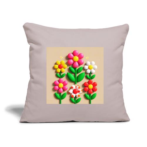 3D Flowers and Butterflies in Amber, Floral Design - Throw Pillow Cover 17.5” x 17.5”