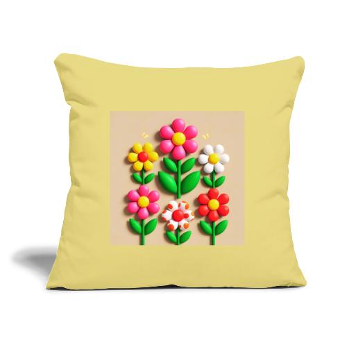 3D Flowers and Butterflies in Amber, Floral Design - Throw Pillow Cover 17.5” x 17.5”