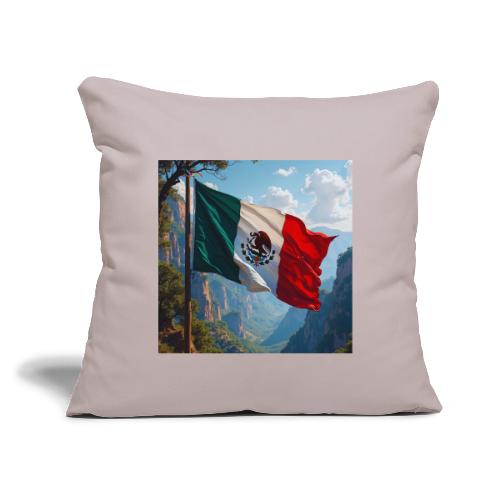 Mexican Flag in Mountain Nature Landscape - Throw Pillow Cover 17.5” x 17.5”