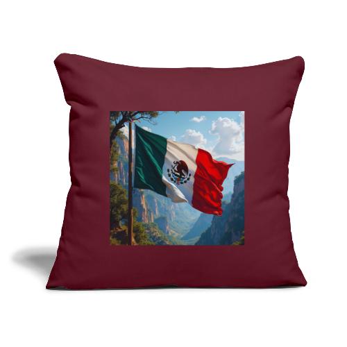 Mexican Flag in Mountain Nature Landscape - Throw Pillow Cover 17.5” x 17.5”