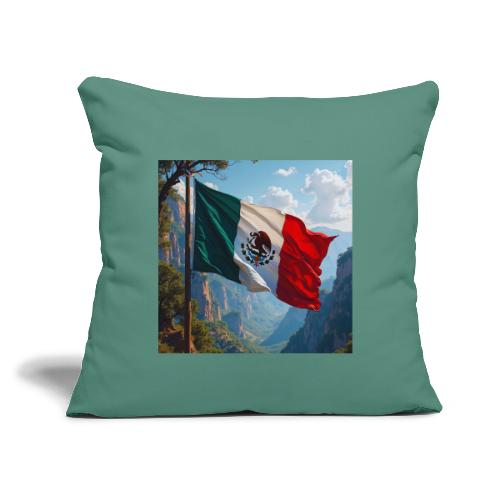 Mexican Flag in Mountain Nature Landscape - Throw Pillow Cover 17.5” x 17.5”