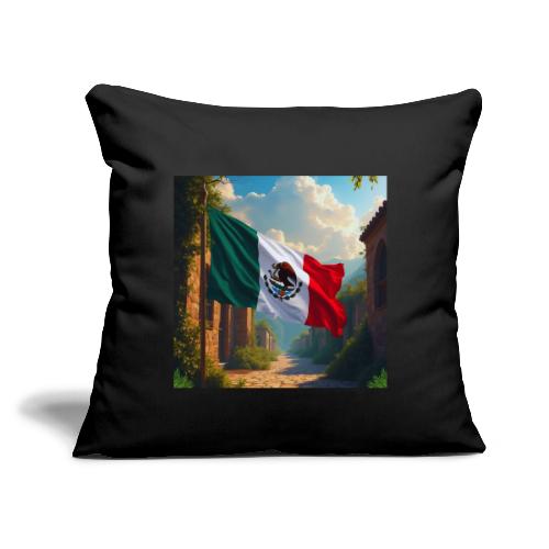 Mexican flag in Magical Town and Nature - Throw Pillow Cover 17.5” x 17.5”