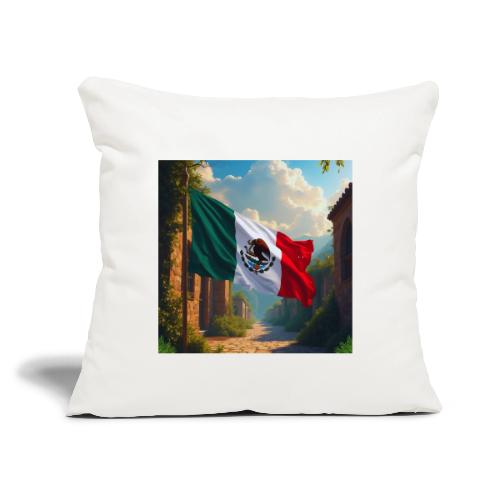Mexican flag in Magical Town and Nature - Throw Pillow Cover 17.5” x 17.5”