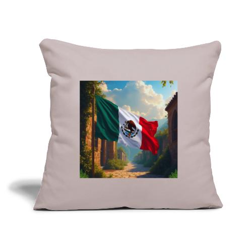 Mexican flag in Magical Town and Nature - Throw Pillow Cover 17.5” x 17.5”