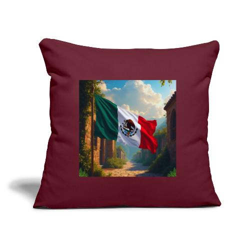 Mexican flag in Magical Town and Nature - Throw Pillow Cover 17.5” x 17.5”