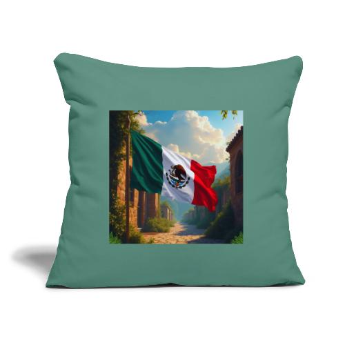 Mexican flag in Magical Town and Nature - Throw Pillow Cover 17.5” x 17.5”