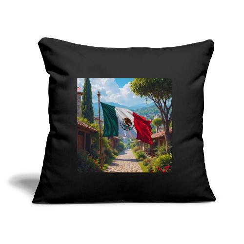 Mexican flag surrounded by nature and magic town - Throw Pillow Cover 17.5” x 17.5”