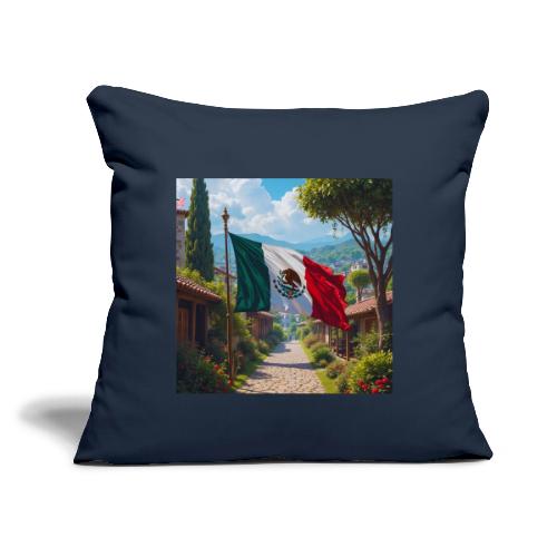 Mexican flag surrounded by nature and magic town - Throw Pillow Cover 17.5” x 17.5”