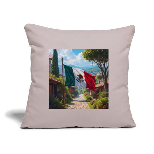 Mexican flag surrounded by nature and magic town - Throw Pillow Cover 17.5” x 17.5”