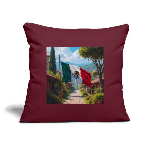 Mexican flag surrounded by nature and magic town - Throw Pillow Cover 17.5” x 17.5”