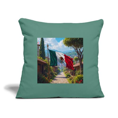 Mexican flag surrounded by nature and magic town - Throw Pillow Cover 17.5” x 17.5”