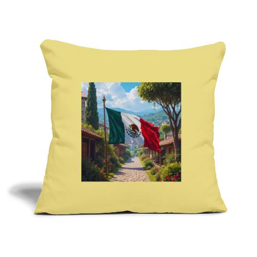 Mexican flag surrounded by nature and magic town - Throw Pillow Cover 17.5” x 17.5”