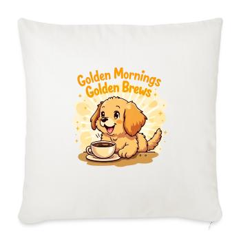 Golden Mornings Golden Brews - Puppy & Sunshine - Throw Pillow Cover 17.5” x 17.5” - natural white - Front