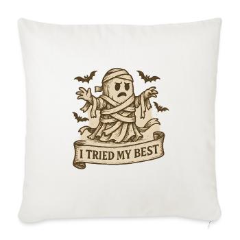 Halloween Mummy with Bat Illustration - Throw Pillow Cover 17.5” x 17.5” - natural white - Front