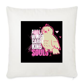 Angel Wings Carry Kind Soul – Bird with Heart Bran - Throw Pillow Cover 17.5” x 17.5” - natural white - Front