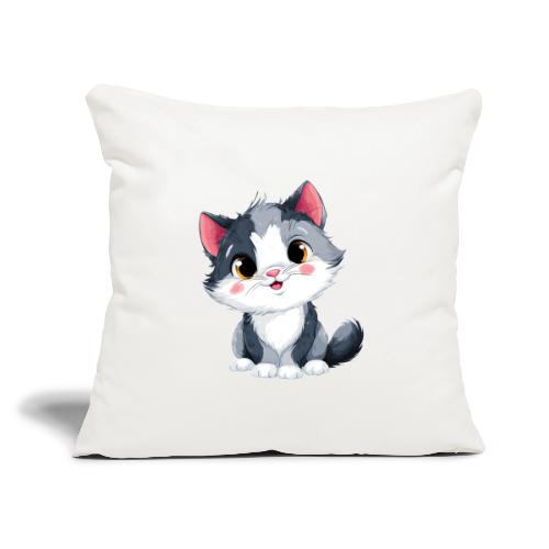 Sweet Sitting Kitten Cartoon Smiling - Throw Pillow Cover 17.5” x 17.5”