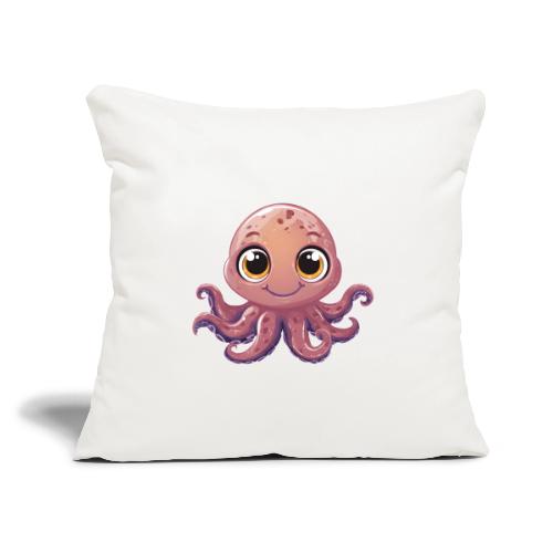 Cute Cartoon Baby Octopus with Big Eyes - Throw Pillow Cover 17.5” x 17.5”