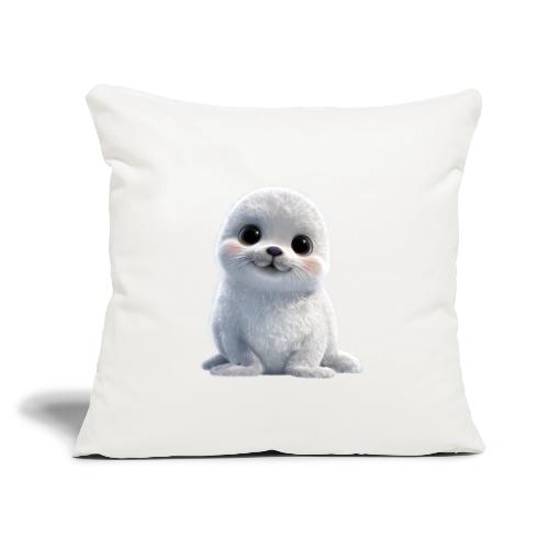 Cute White Cartoon Baby Sea Lion - Throw Pillow Cover 17.5” x 17.5”