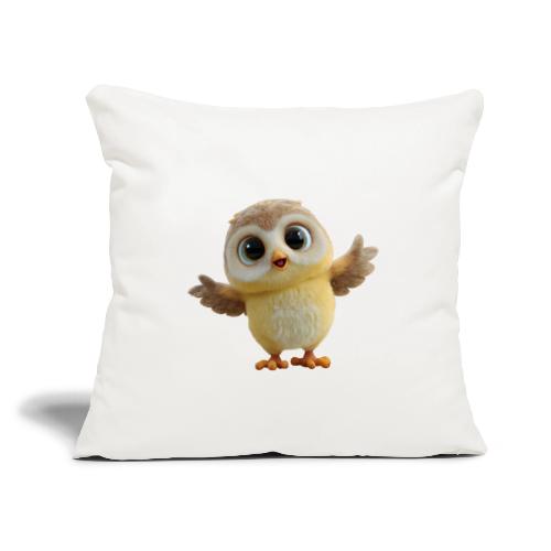 Cute Cartoon Baby Owl with Wings Open - Throw Pillow Cover 17.5” x 17.5”