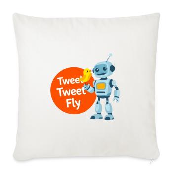 Robot and Bird Tweet Duo - Throw Pillow Cover 17.5” x 17.5” - natural white - Front