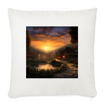 Serene Cottagecore Sunset - Rustic Cabins - Throw Pillow Cover 17.5” x 17.5” - natural white - Front