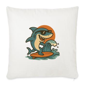 Surfing Shark Sunset Tee - Throw Pillow Cover 17.5” x 17.5” - natural white - Front