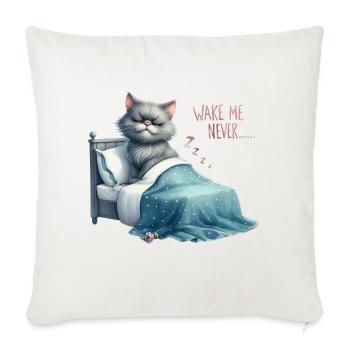 Sleepy Cat Night In - Throw Pillow Cover 17.5” x 17.5” - natural white - Front